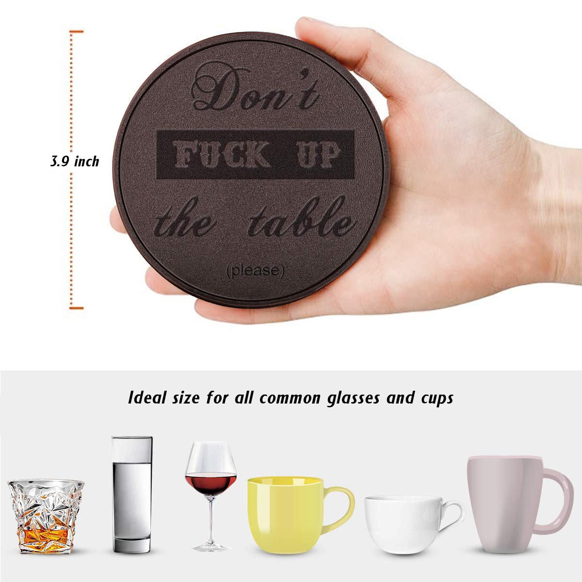Funny Coasters, Thipoten Leather Coasters With Holder, Protect Furniture From Water Marks Scratch And Damage(6Pcs, Brown)